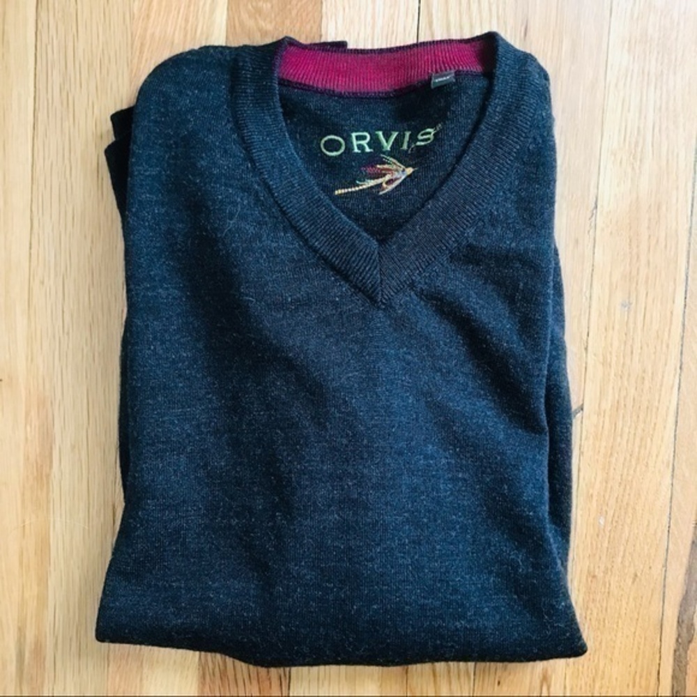 Orvis fine merino wool dark gray vneck swe…